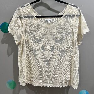Express Ivory Floral Lace Blouse